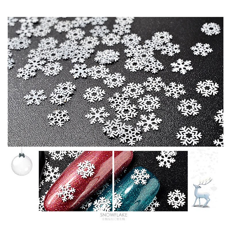 1 Fles Sneeuwvlokken Diy Nail Pailletten Wit Gemengde Glitter Kerst Nail Art Polish Manicure Decoraties