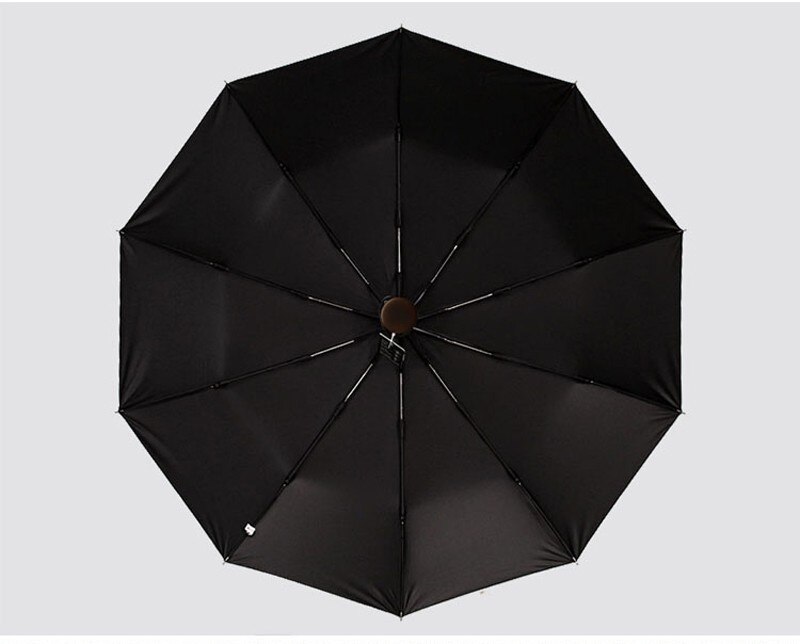 10 ribben fuldautomatisk sort belægning pongee paraply til mænd sammenfoldelig retro træ vindtæt paraplyer regnudstyr