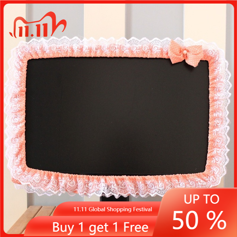 Funda de tela de encaje para ordenador, cubierta antipolvo para pantalla de Monitor de TV, lazo con bolsa elástica para bolígrafo,