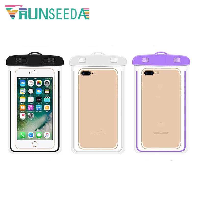 Runseeda-Bolsa de natación impermeable con pantalla táctil para teléfono móvil, bolsa de almacenamiento con luz para natación subacuática, buceo, Smartphone