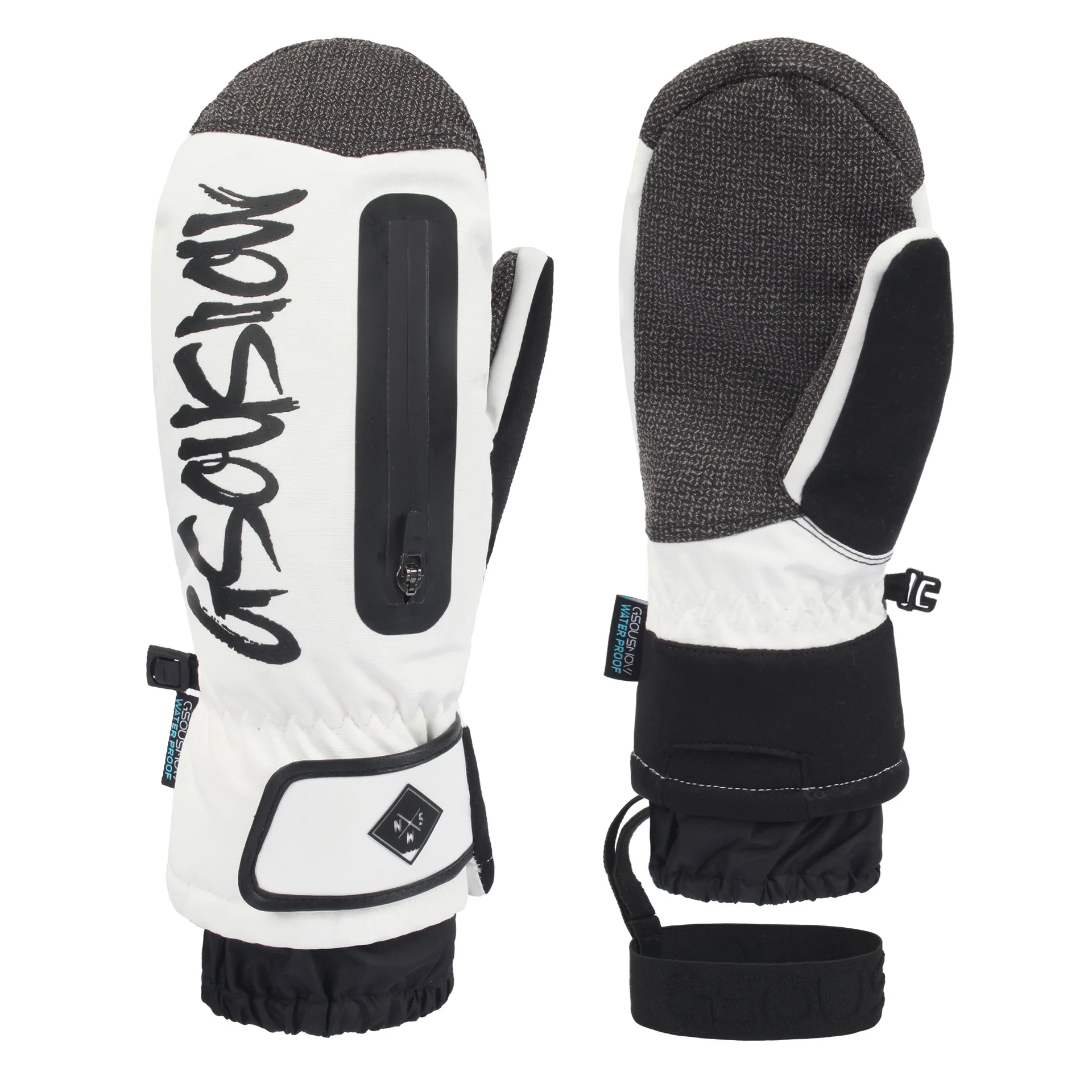 Ski Gloves Built-in Wrist Guard Snowboard Glove Men Women Waterproof Wear-resistant Camping Cycling Sports Mittens: WHITE / L