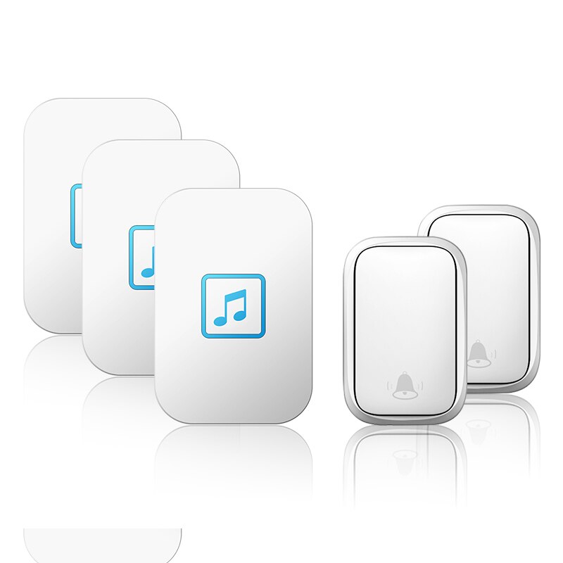 Cacazi Waterdicht Self-Aangedreven Home Draadloze Deurbel 150M Remote Geen Batterij Knop Us Eu Uk Au Plug Ontvanger call Ring Bell: white 2TR x 3RE / Au