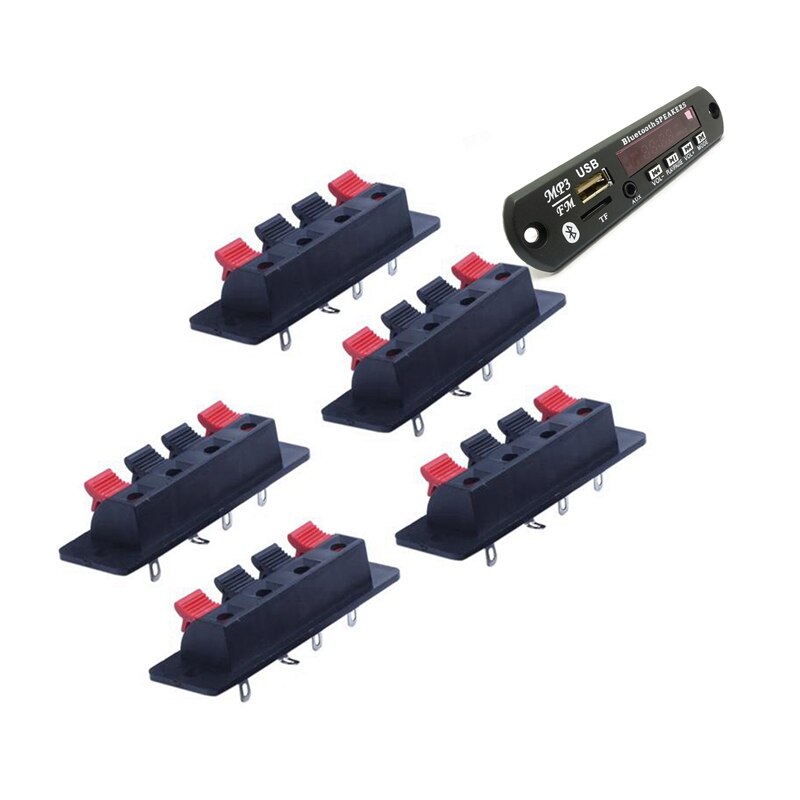 5 Pcs 4 Pins Spring Loaded Push Type Speaker Terminal Board 64X25mm & 1Set 7-12V Car Bluetooth MP3 Decoder Board