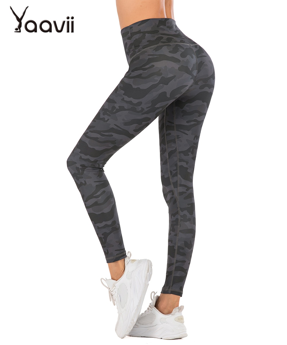 Yaavii Camouflage Printed Fitness Leggings Women High Waist Yoga Pants Gym Sportswear Elastic Tight Trouser with Hidden pocket