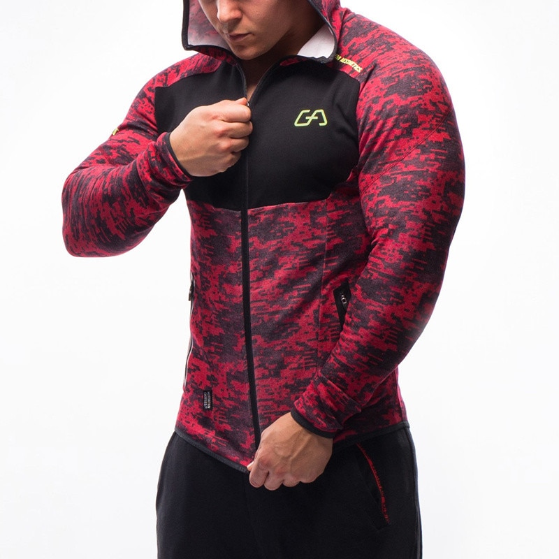 Gimnasio estética para camuflaje sudaderas con capucha sudadera cremallera entrenamiento chaquetas de Fitness culturismo deportes al aire libre capa