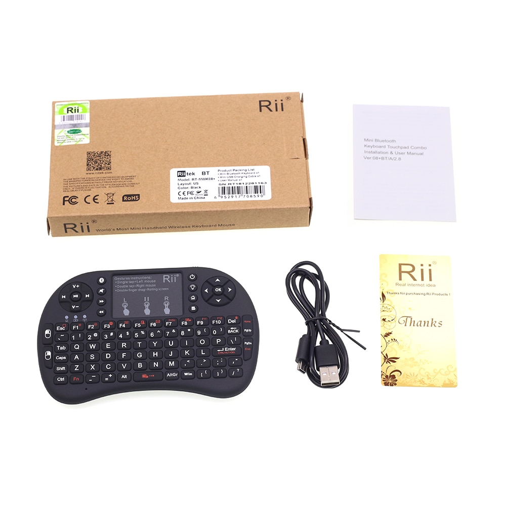 Rii i8+ Backlit Mini Bluetooth Keyboard Air Mouse with Touchpad for Mini PC Android TV Box Laptop Projectors Wireless Mouse