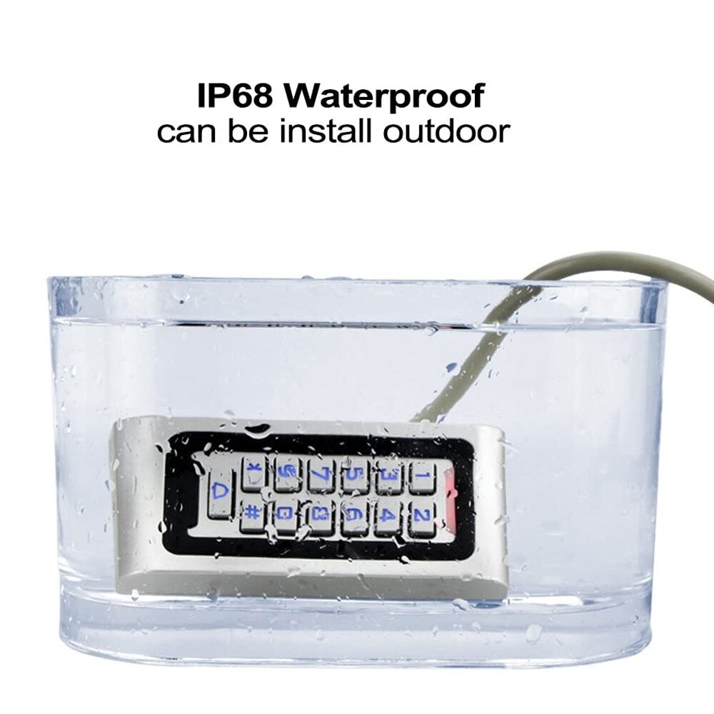 IP68 Waterproof RFID Access Control Keypad Metal Card Reader + 10pcs 125KHz Proximity Keychains WG26 2000 Users for Home/Office
