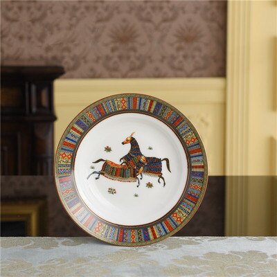 Ceramic Flatware Tableware Set Rice Pasta Bowl Plate Fish Dish Soup Pot Spoon Bone China War Horse Kitchen Utensil Wedding: 8 Inches Plate C