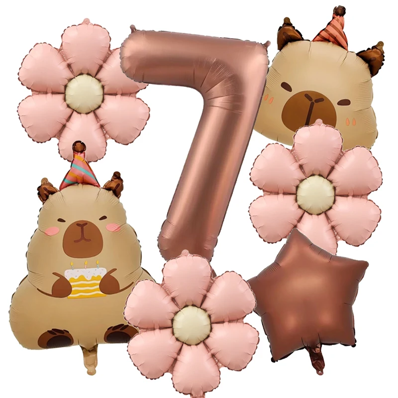 7 Uds lindo capibara Margarita globo 32 pulgadas Retro caramelo número 1-9 globos conjunto suministros de de cumpleaños decoración festiva: camouflage