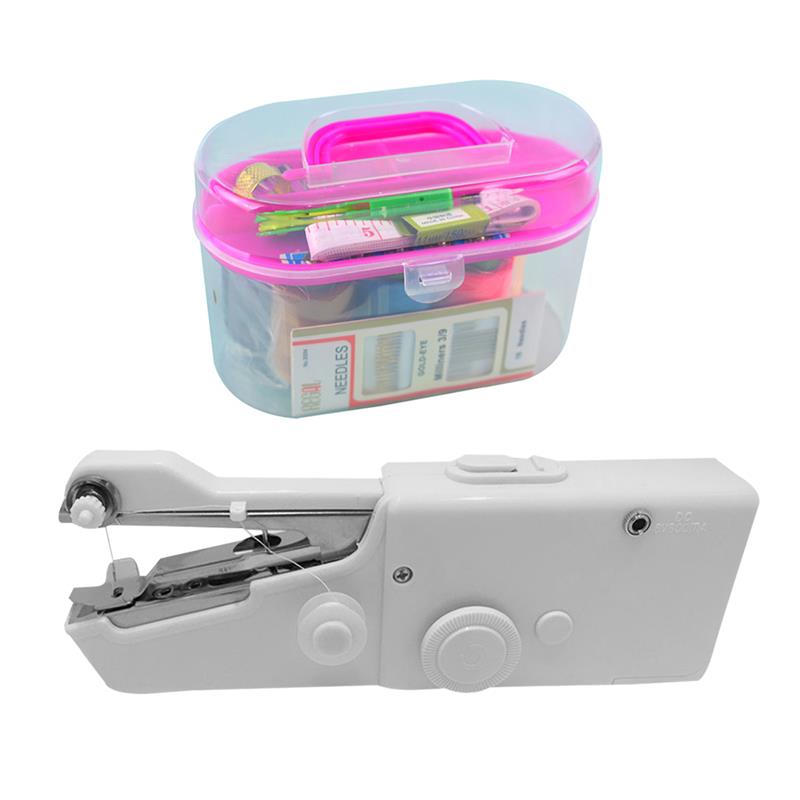 EU/US Plug Mini Sewing Machine Portable Handheld Electric Stitch Household Cordless Repairs Diy Clothes Needlework Sew Machine: HSM-No Plug Set