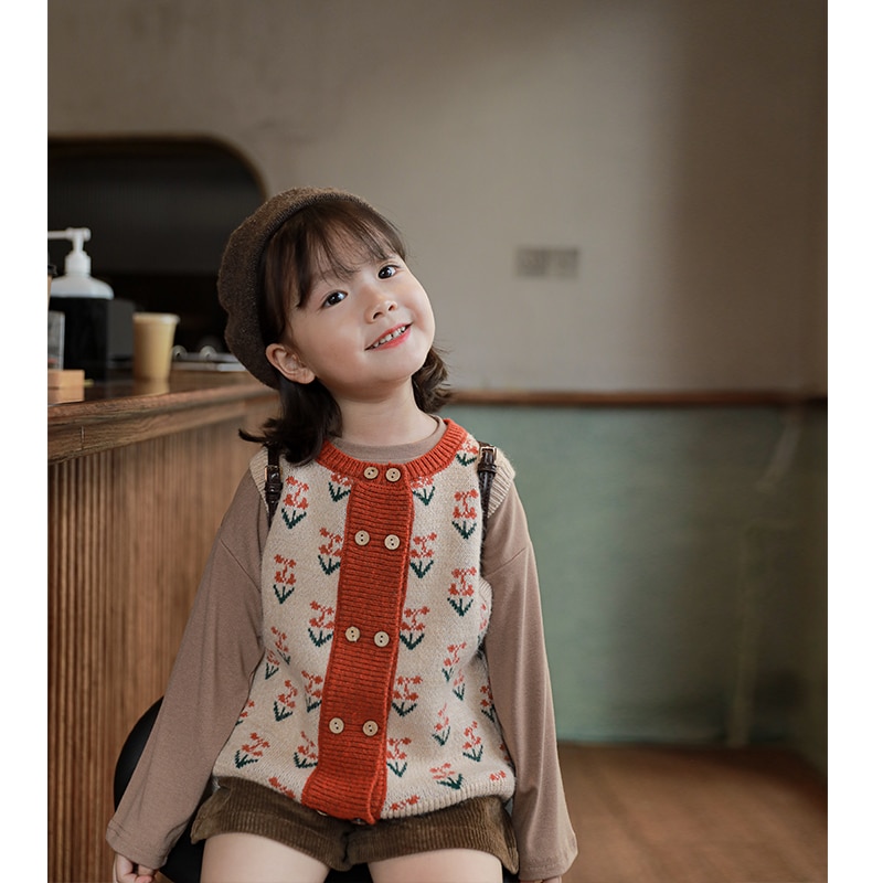 Børn sweater vest baby pige efterår koreansk stil ydre top baby strikket vest frakke