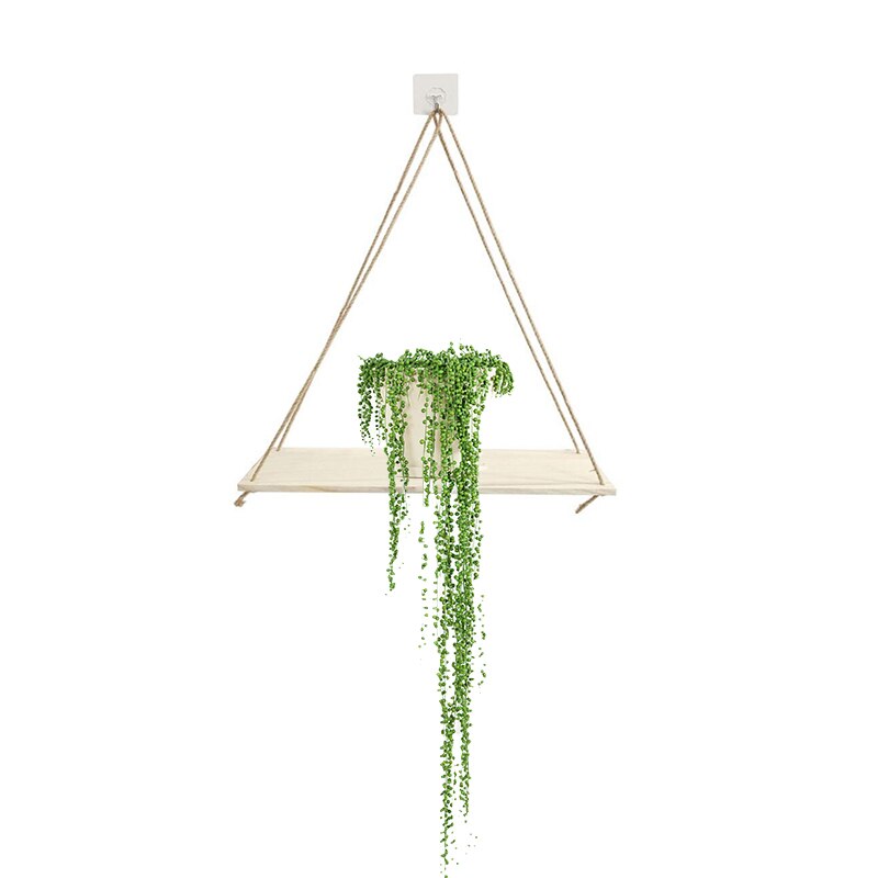 Houten wandplank van touw, bloempotrek, opbergrek in scandinavische stijl, opbergrek voor in de kamer, schommelplank, wandhanger voor thuis, ornamenten