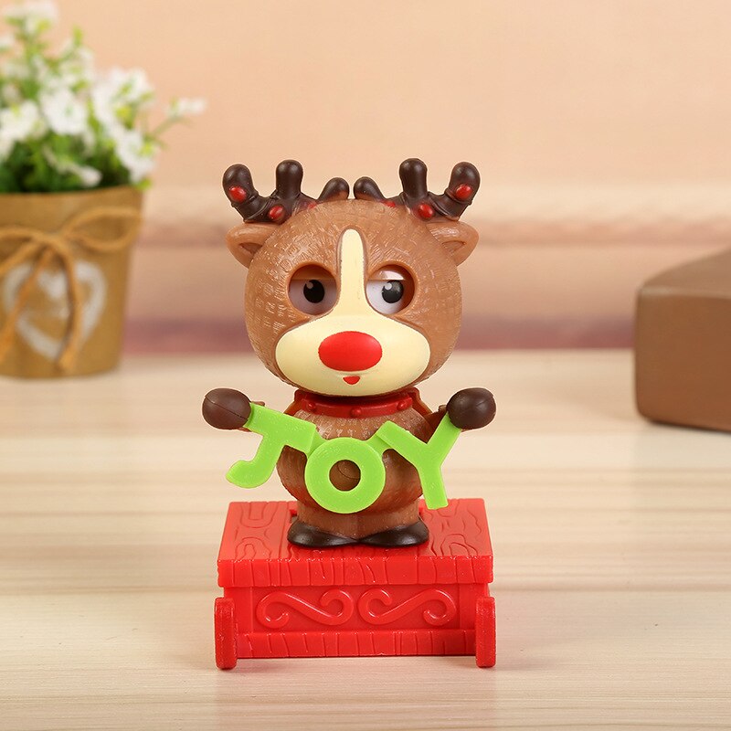 1Pcs Christmas Theme Style Snowman Elk Shaking Head Doll Solar Toys Cartoon Swing Car Decoration Toy: Brown