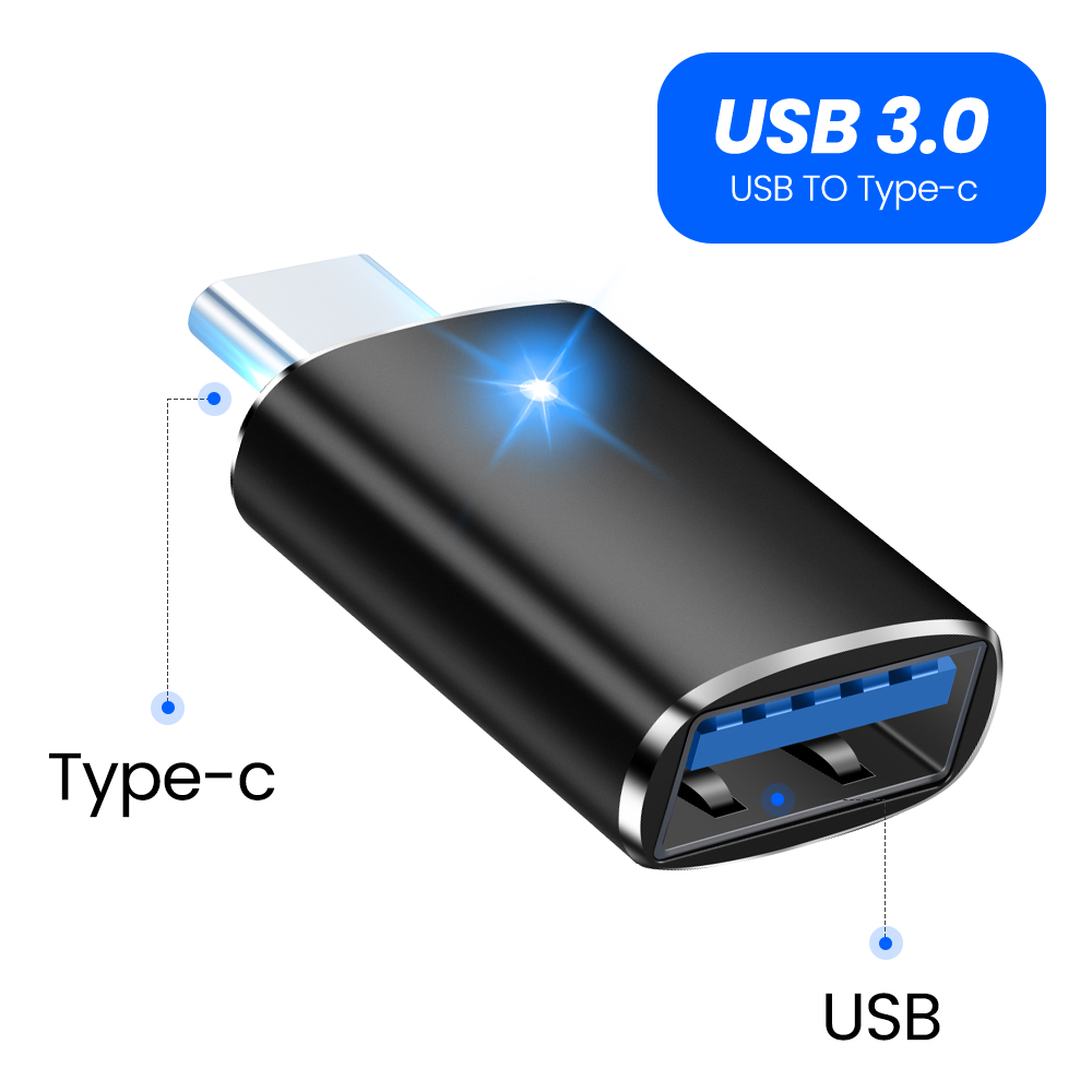Elough OTG USB C Adapter USB 3.0 To Type C For Xiaomi Samsung USB type C Male To Micro USB Female Converter USBC OTG Connector: Black 2led