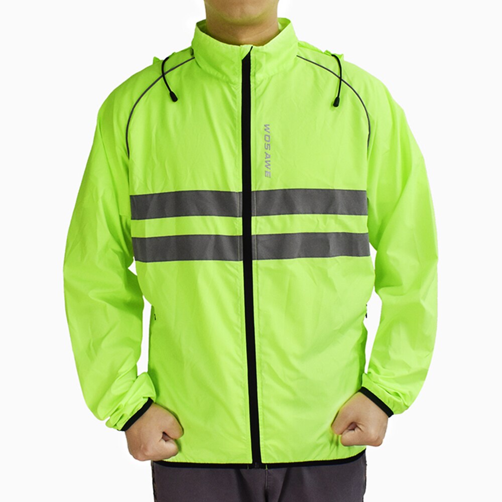 Windproof Hooded Cycling Jacket Breathable High Visibility Reflective Men Bike Bicycle Riding Sports Coat Jacket
