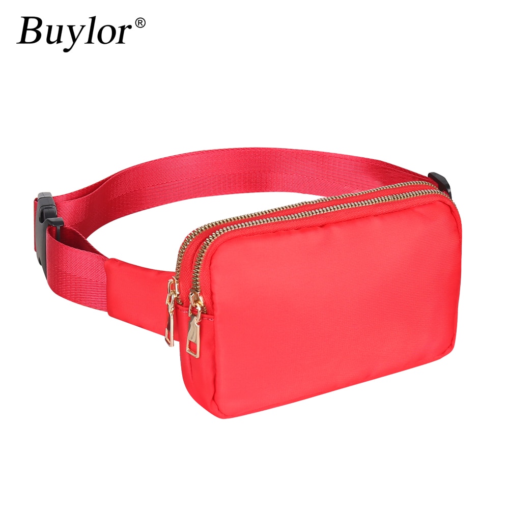 Buylor – sac banane à la pour femmes, sacoche de hanche, épaule poitrine, imperméable, avec sangle réglable: Red