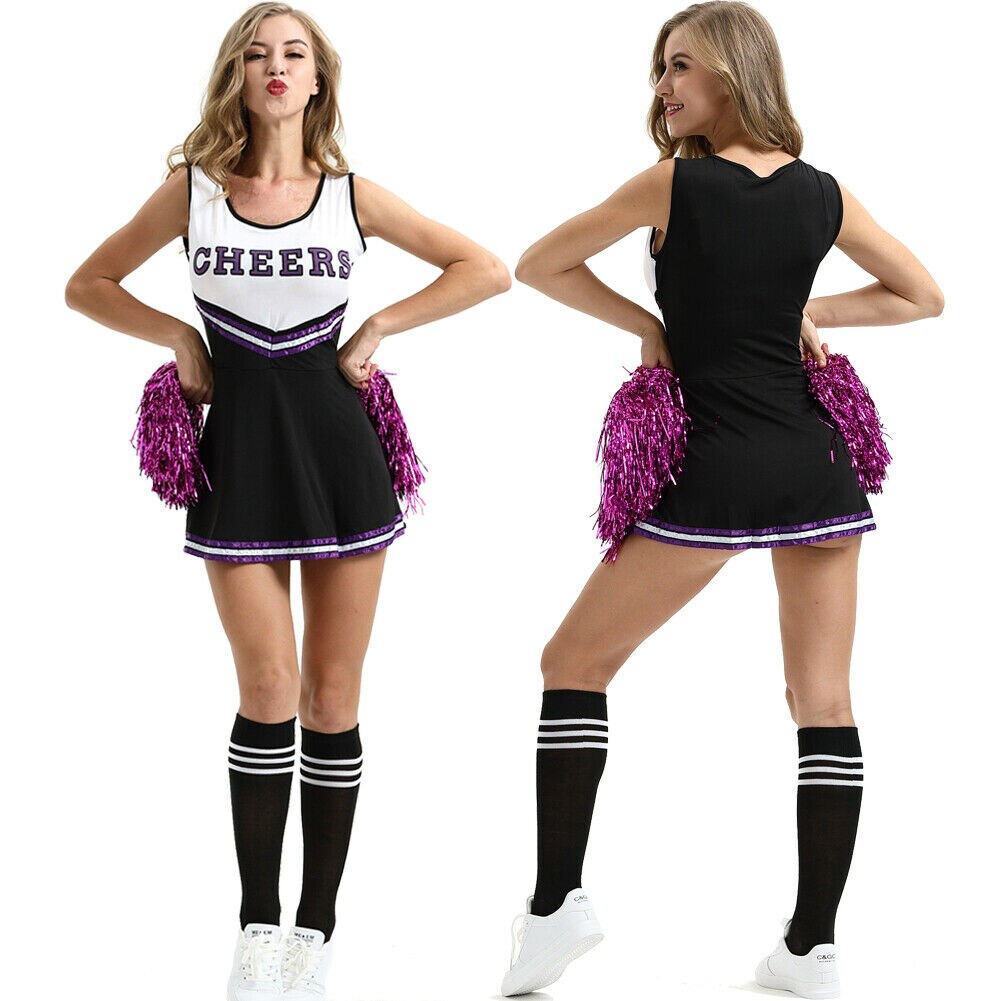Dame cheerleader kostume skole pige outfits fancy dress cheer leder uniform