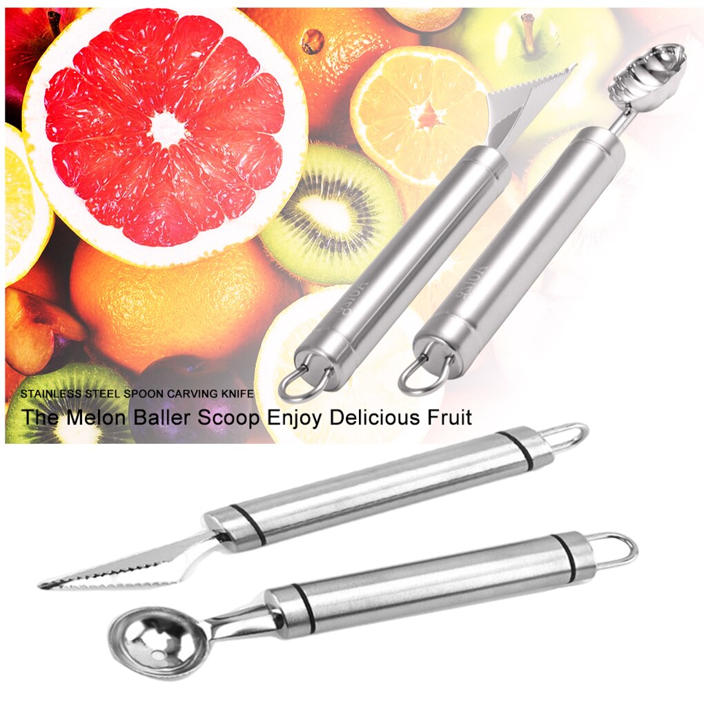 Fruit Bal Graven Apparaat Divider Watermeloen Aardappel Lepel Vruchten Platter Wasbare Scoop Met Haak Graveren Gadgets