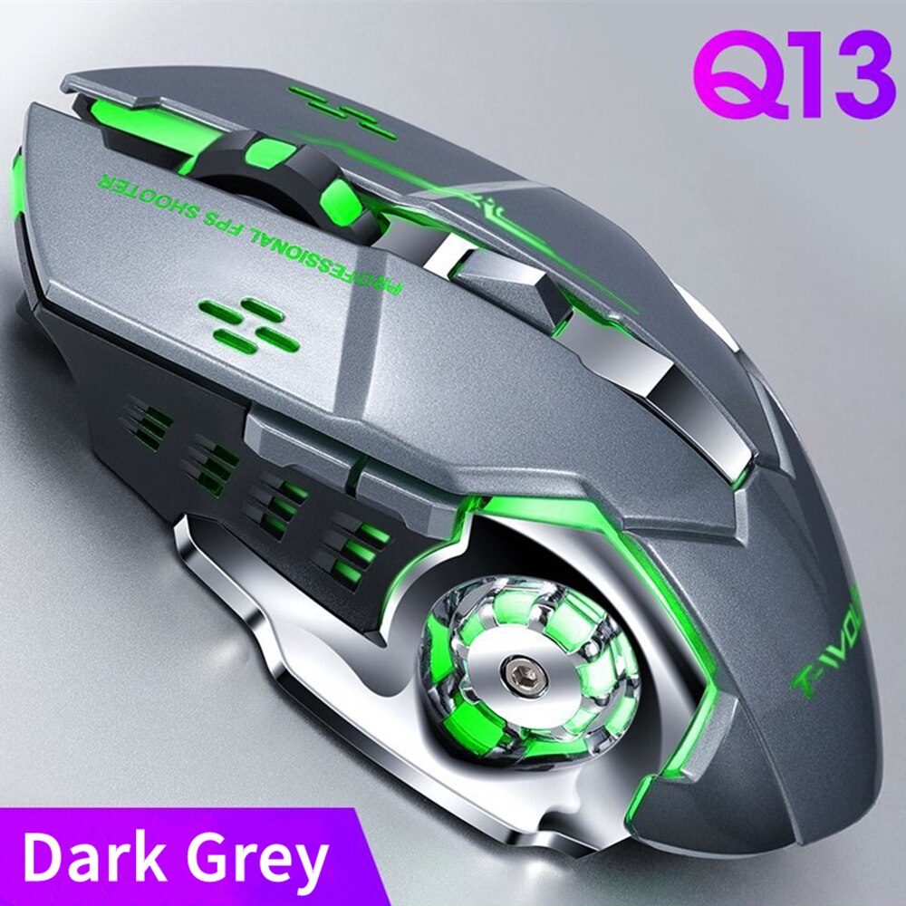 KUU Q13 Profession wireless Gaming Mouse 6 Buttons 2400 DPI LED Optical USB Computer Silent Mouse For PC laptop: Grey