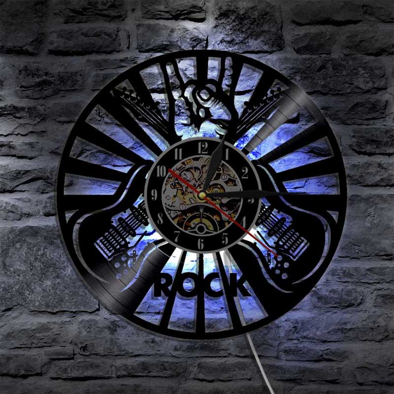 Vinyl Record Wandklok Met 7 Kleuren Veranderen Lichtgevende Led Rock Muziek Play Klok 3D Decoratieve Opknoping Muur Horloge Home decor