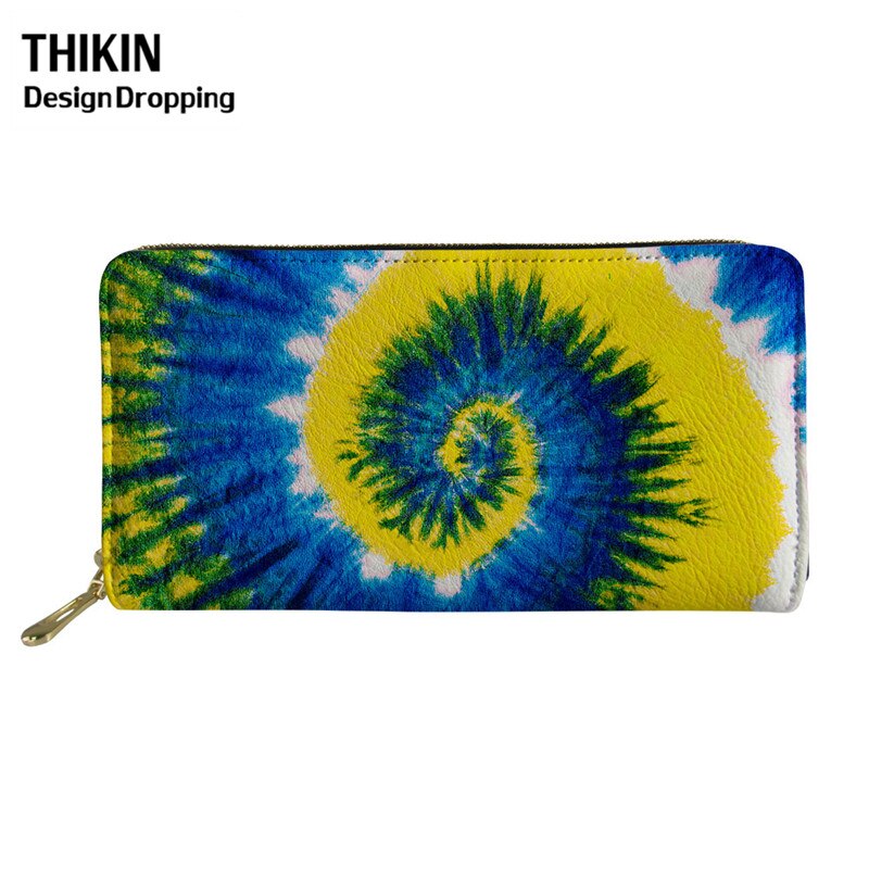 THIKIN Colorful Tie-dye Pattern Women Leather Wallet Ladies Travel Long Purse Phone Bag Daily Capacity Coin Bags: Clear