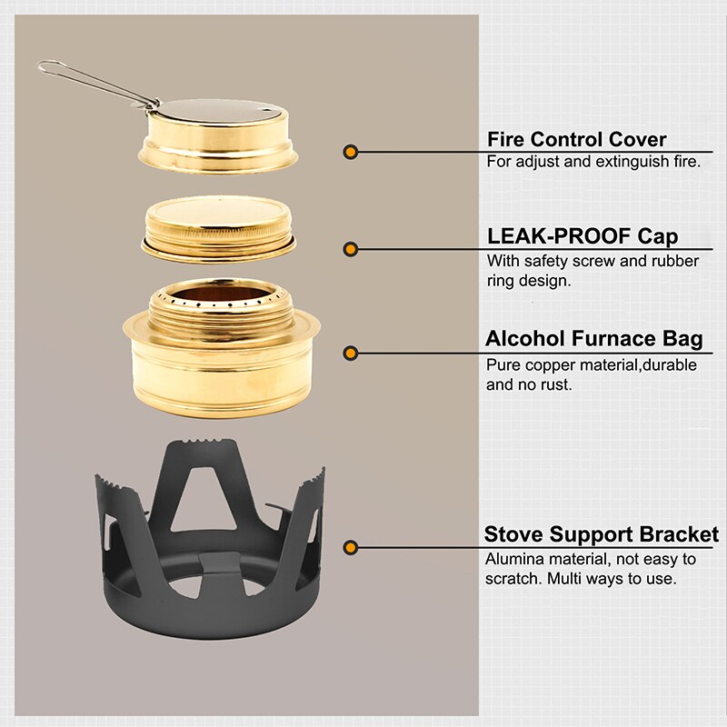 Black Mini Alcohol Stove Burner Outdoor Ultralight Brass Camping Cooking Stove Outdoor Camping Backpacking Tourist Burner Set