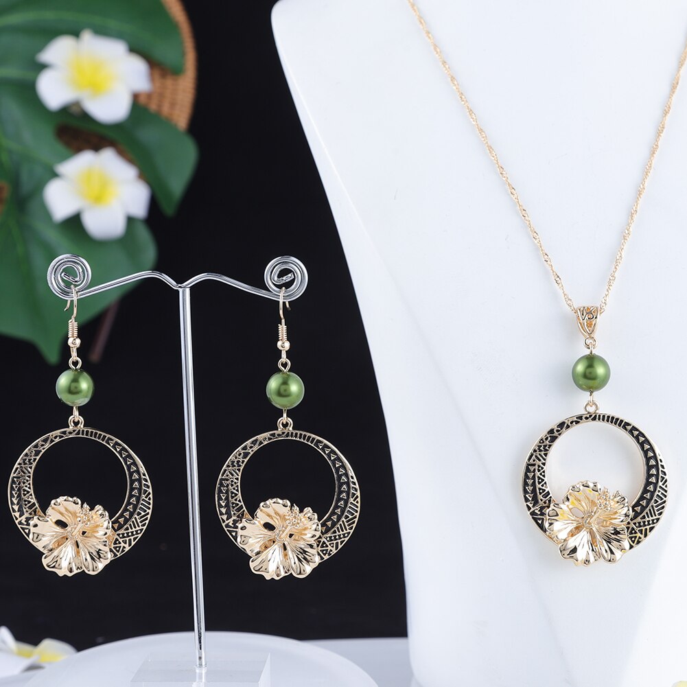 SophiaXuan Schmuck setzt Hibiskus Blumen Perle Halskette einstellen hawaiisch Polynesian Gold Überzogene Halskette setzt für Frauen: ZH0610GOGN