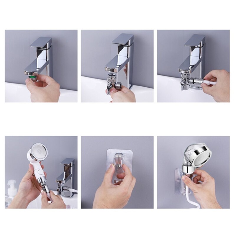 Bathroom Bathtub Wash Face Basin Water Tap External Shower Hand Held Spray Mixer