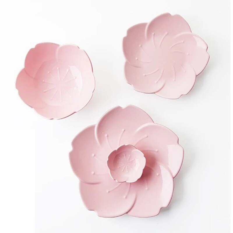 1 pièces en céramique dîner ensemble rose cuisine vaisselle assiettes fleur forme Chili Sauce plat en plastique assiettes