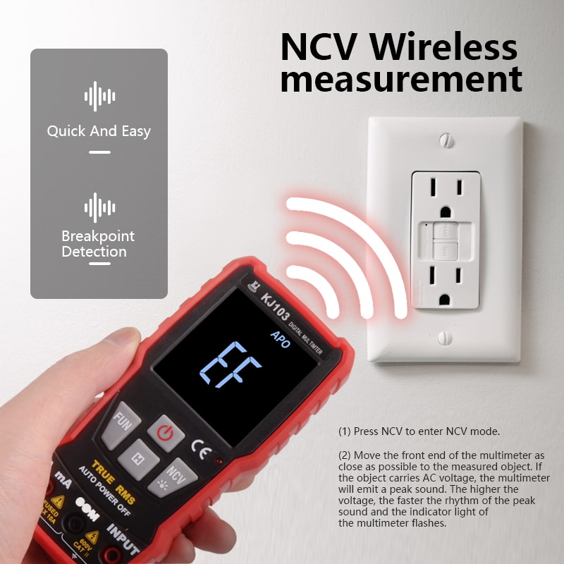 Digital Multimeter 2000 Counts AC/DC Voltage True RMS Measuring Meter With Flashlight Probe Test Leads Crocodile Clip