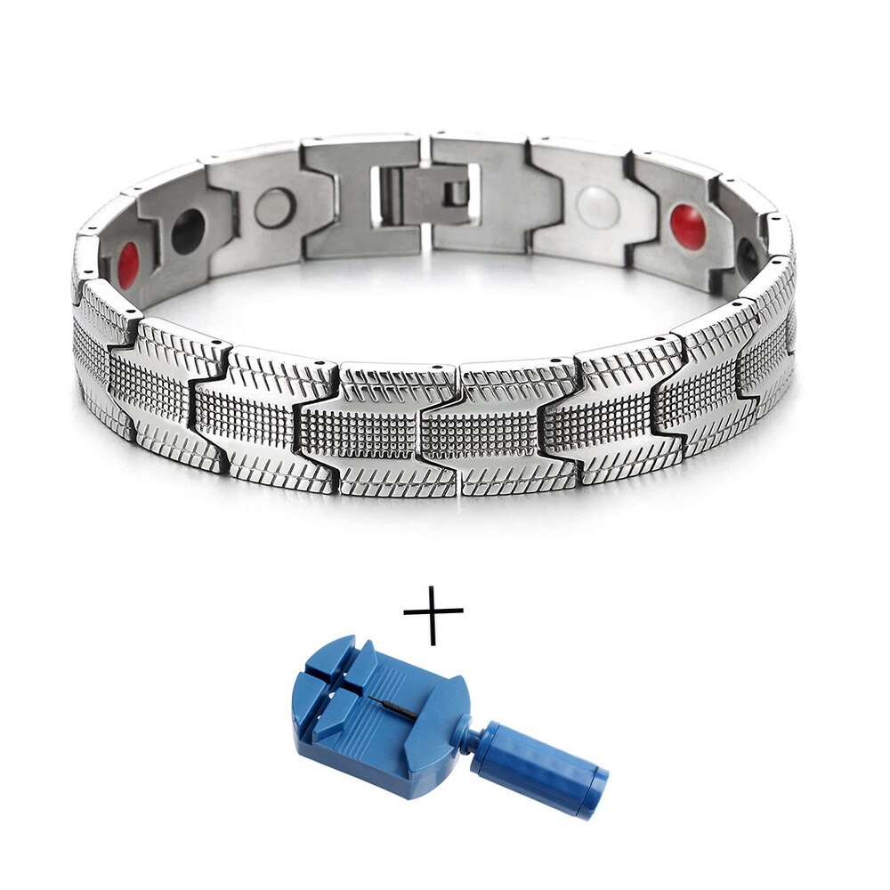 FINE4U B386 Negative ions Magnetic Therapy Bracelet & Bangle Hologram Bio Energy Bracelets Wristband for Men: Steel2