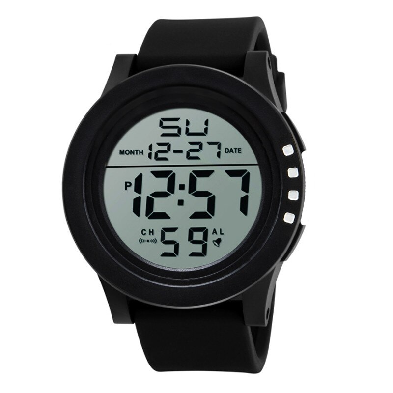 Men's Brand Waterproof LED Digital Electronic Watch Round Quartz Men's Watch Outdoor Sports Men's Electronic Watch#p30: White