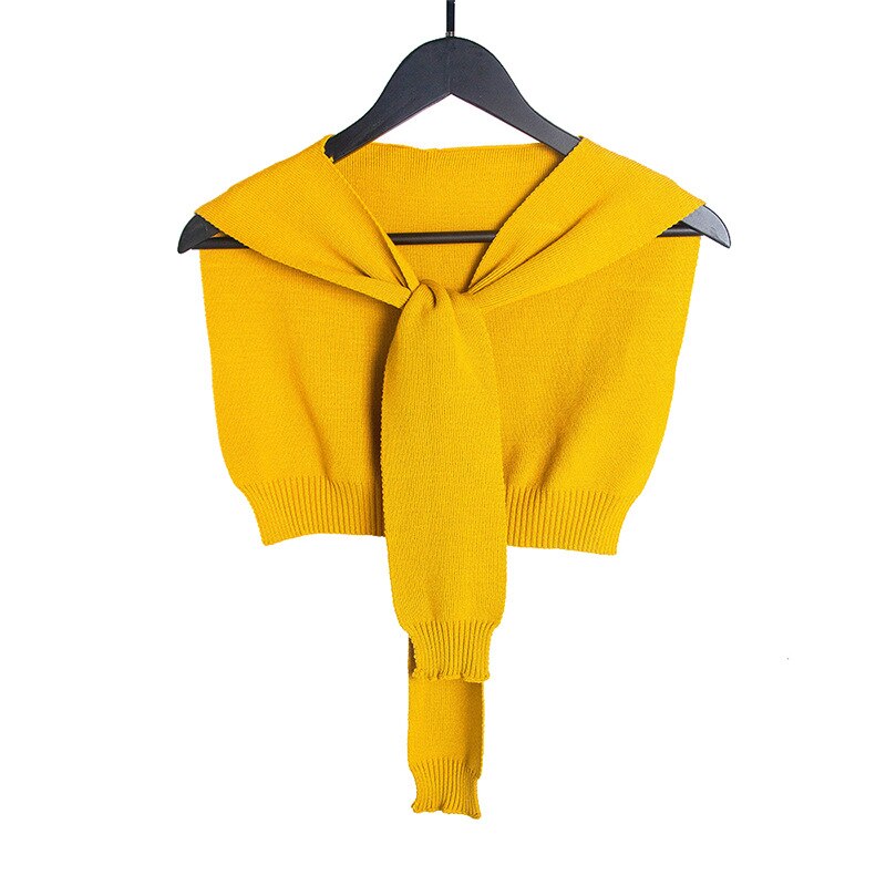 Automne hiver femmes noué faux col châle filles tricoté couleur unie petite Cape chauffe épaules écharpe en cachemire: YELLOW
