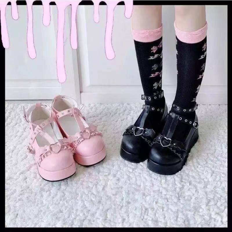 Womens Platforma buty gotyk punk buty Lolita damski kliny gruby obcasy Słodki JK retro Harajuku 35-43 plus rozmiar Nowy