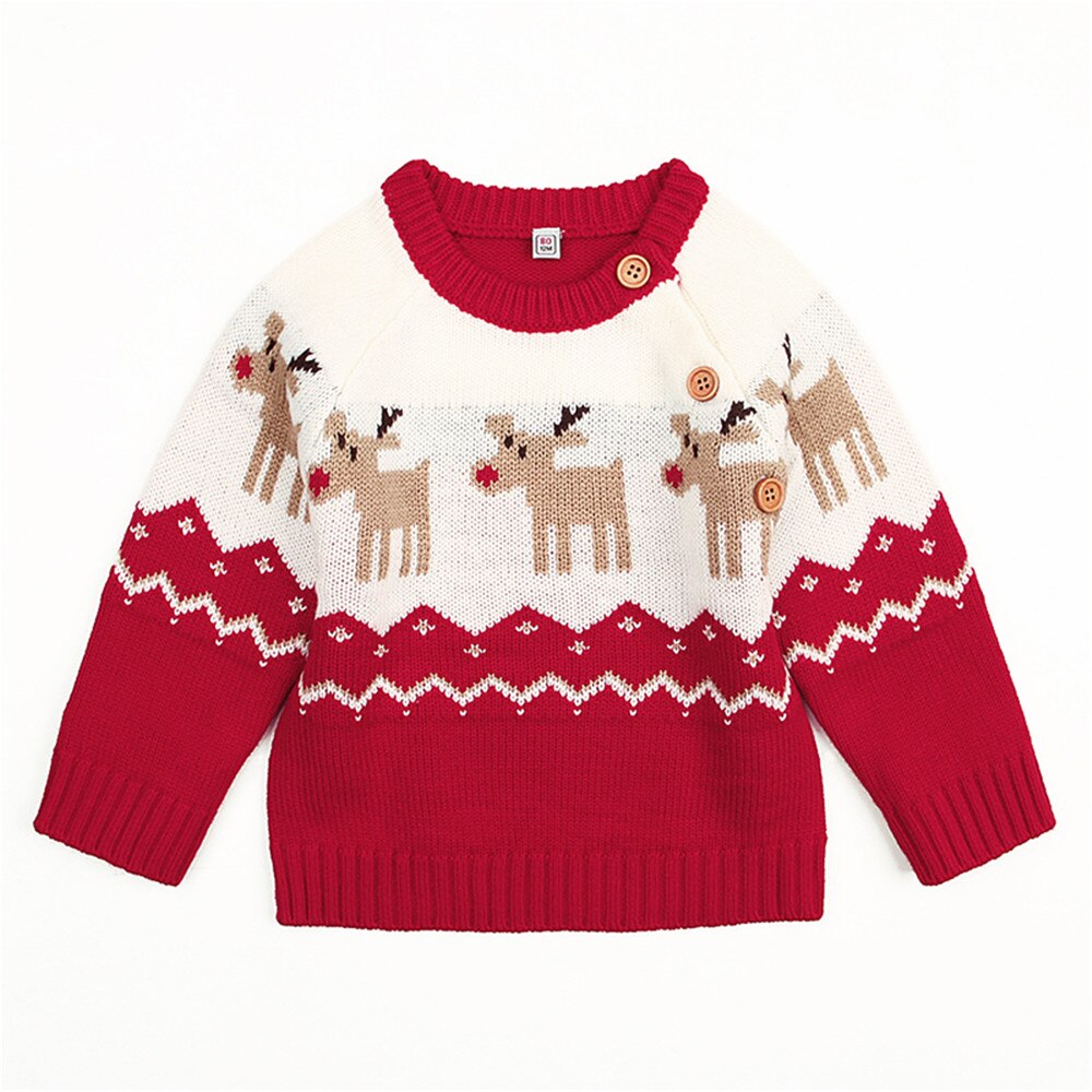 Baby Girl Winter Clothes Christmas Sweaters Boys Casual Clothes Toddler Long Sleeve Elk Print Sweaters For Girls Kids Warm Tops: Red / 80