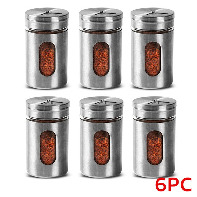 Rvs Kruidenpotjes Kruiden Blikjes Draaien Cover Zout Peper Shakers Tandenstoker Specerij Opslag Fles Keuken Kruidenrek: Spice jar-6pcs