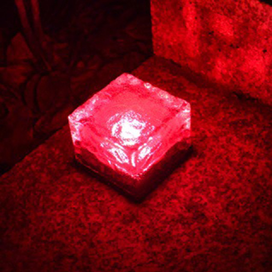 Cube de glace solaire imperméable à 4 LED, éclairage d&#39;extérieur en brique de verre, lampe enterrée pour jardin, cour, chemin de noël, 1 pièce: Rouge