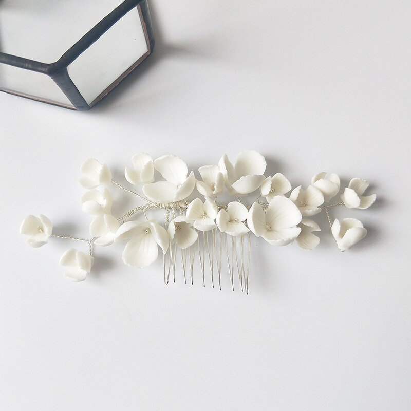 Handmade Bride Headpiece biżuteria ceramiczna kwiatowa do włosów grzebień zestaw klipów wsuwka ślubne ślubne akcesoria do włosów: AS8218 Hair Comb
