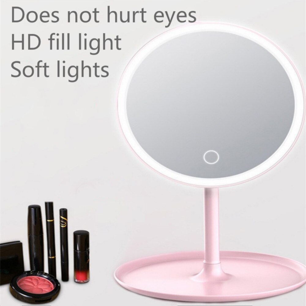 Maquillaje LED espejo con la luz para hacer de pantalla táctil HD espejo de vanidad de carga USB Luz Led para espejo cosmético belleza espejo: Pink