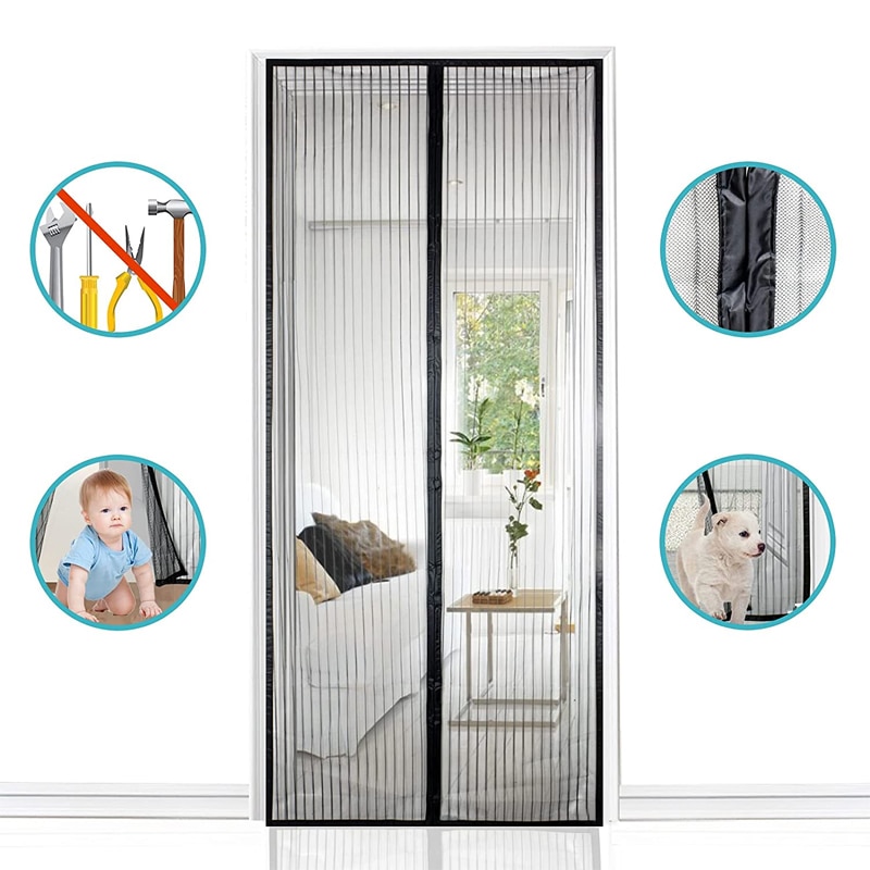 Summer Magnetic Screen Door Curtain Anti Mosquito Insect Fly Bug Curtains Automatic Closing Suitable For Bedroom Front Door