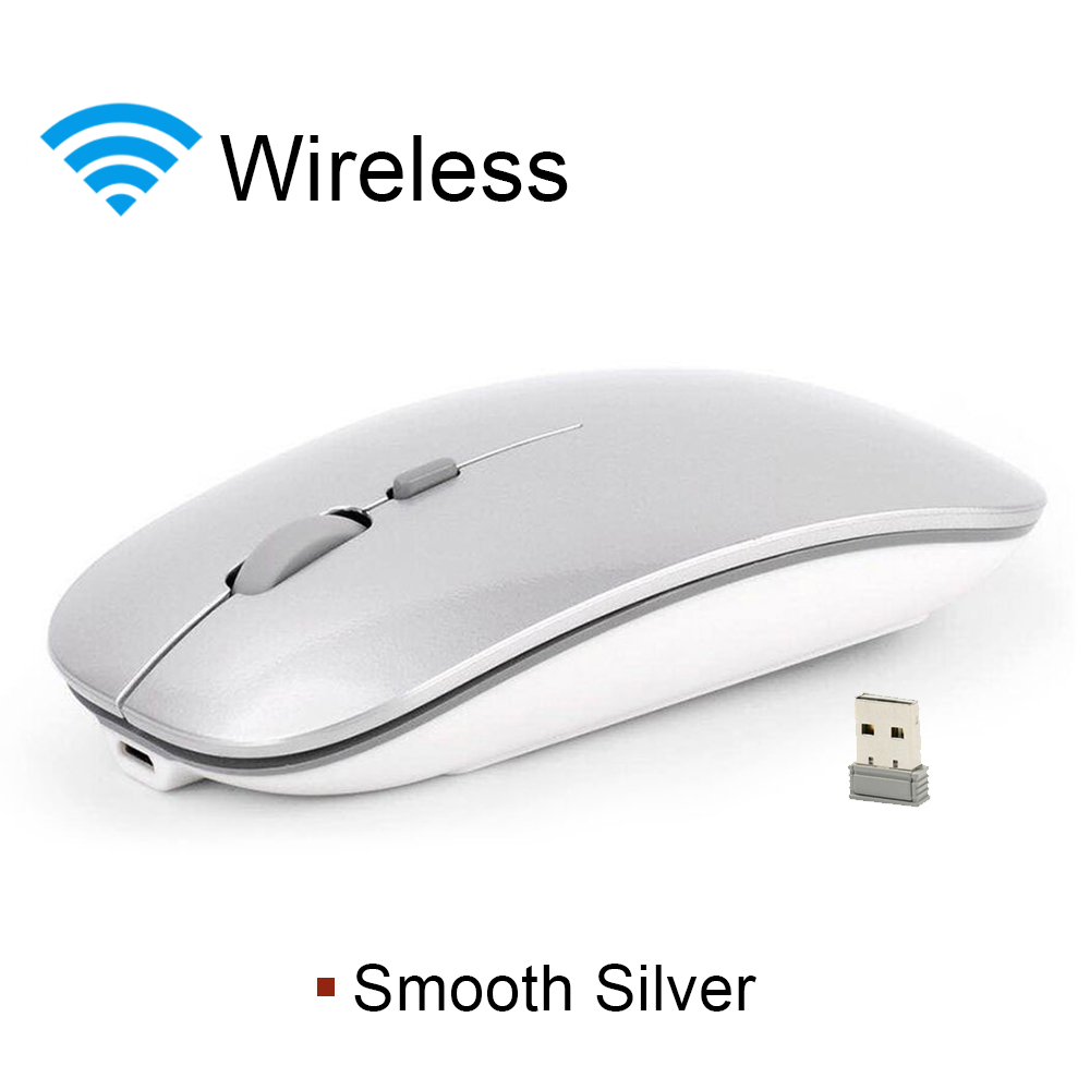 Draadloze Muis Stille Bluetooth Muis Draadloze Computer Muis Oplaadbare Usb Mause Ergonomische Muizen Geruisloze Voor Pc Laptop Mute: Silver 2.4G Mice