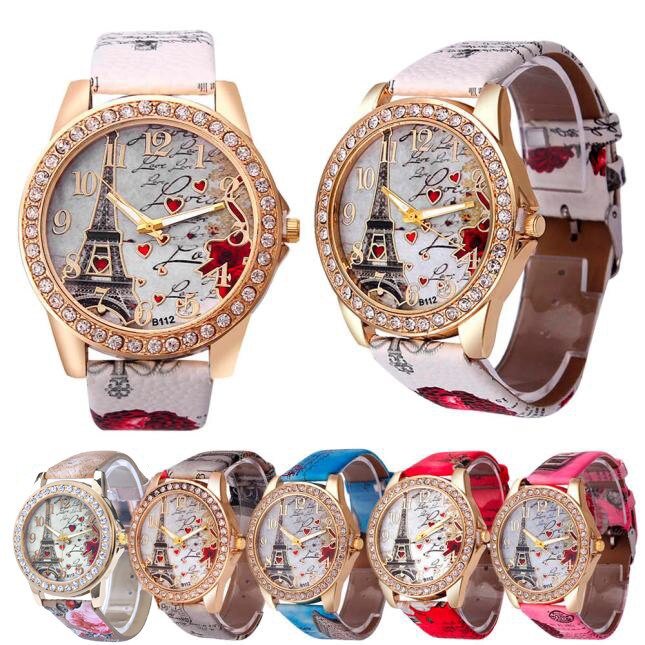 Tower Pattern Leather Band Analog Quartz Vogue Wrist Watches часы женские часы женские наручные relojes para mujer montre femme