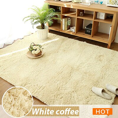 Living Room Carpet Bedroom Mat Soft Plush Tatami Mat Simple Baby Thicken Bedside Bed Front Bedroom Coffee Table Rug: white coffee / 50cmx 160cm