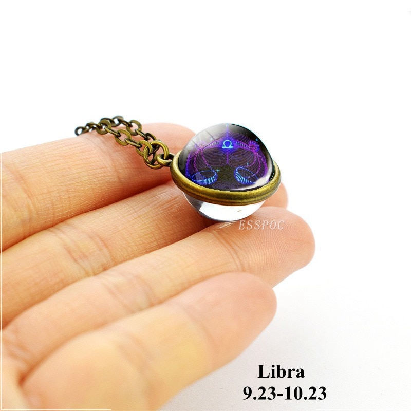 Regalo di compleanno 12 Costellazione Zodiacale Collana Doppio Lato della Sfera di Vetro Del Pendente Della Collana per Le Donne Astrologia Gioielli: Libra