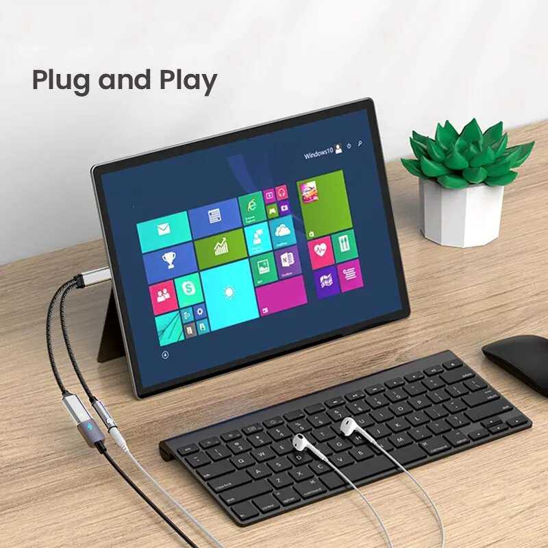 NIERBO Adaptador USB C 2 en 1, auriculares y cargador de 3,5 mm, USB C PD 3.0, conector de audio auxiliar, cable de carga rápida