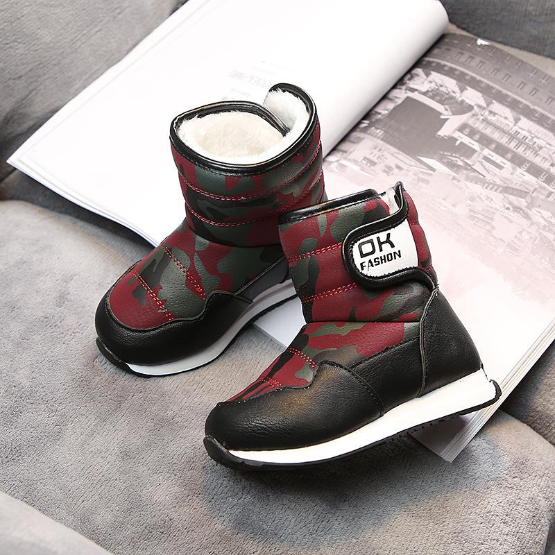 Kinderen Schoenen Winter Jongens Laarzen Katoen Pluche Mode Camouflage Kinderen Korte Laarzen Outdoor Waterdichte Meisjes Snowboots Antislip: Zwart / 12