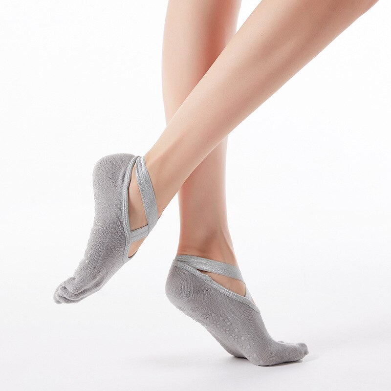 1 paar unisex-zehensocken mit rutschfestem griff für damen, geeignet für pilates, barre, barfußtraining und als hausschuhe.