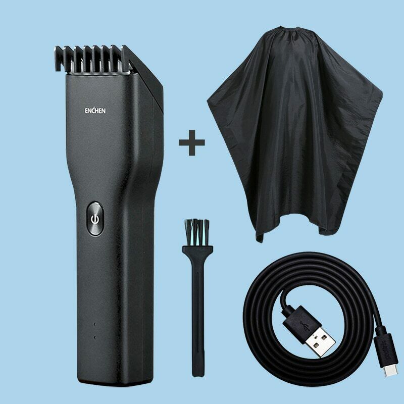 Bebê silencioso máquina de cortar cabelo para crianças aparadores de cabelo sem fio bebês infantil adulto kit de corte de cabelo à prova dwaterproof água recarregável navalha hairdesse: ENCHEN Black Cloth