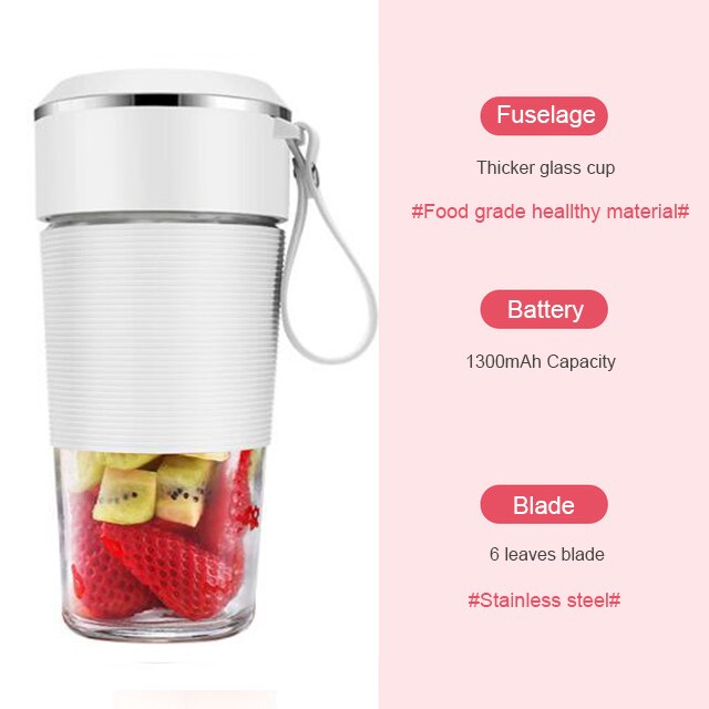 Handheld Blender Portable Mini Mixer Rechargeable USB Electric Juicer Lemon Orange Squeezer Fresh Juice Cup: white 6 blade