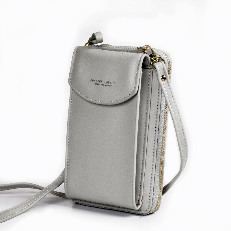 Shoulder Messenger Bag For Ladies Long Zipper Handbags Clutch Bag Large Capacity Mobile Wallet: Gray